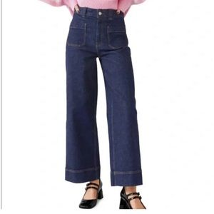 Wide Leg Cropped Patch Pocket Jeans